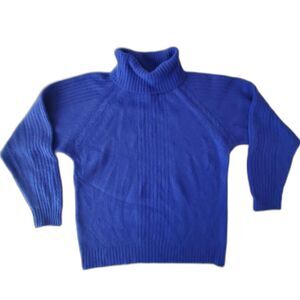 VTG 90s Oscar de la Renta Blue Fuzzy Angora Lambswool Turtleneck Sweater M